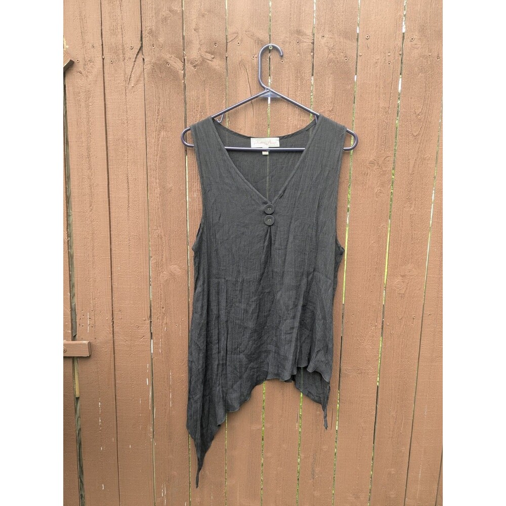 Pretty Angel Lagen Goth Witchy Linen Blend Tank Top Assymetrical Hem Size‎ Med